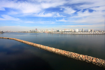 Long Beach Skyline, viewed from Queen Mary, Los Angeles, California, USA.