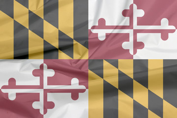 Fabric flag of Maryland. Crease of Maryland flag background, The states of America, Heraldic banner of George Calvert, 1st Baron Baltimore. - obrazy, fototapety, plakaty