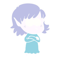 flat color style cartoon elf girl staring