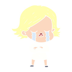 flat color style cartoon girl crying
