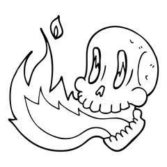 line drawing cartoon flaming skull
