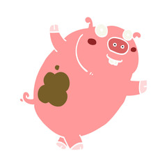 funny flat color style cartoon pig