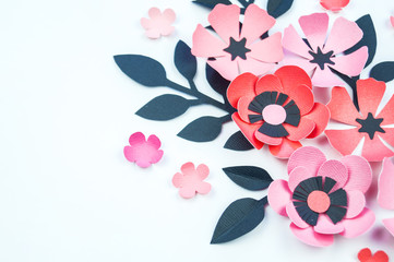 Flower and leaf pink and black color made of paper