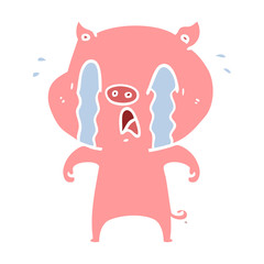 crying pig flat color style cartoon