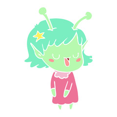 happy alien girl flat color style cartoon