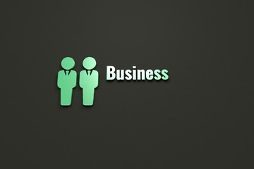 Illustration of Business with green text on dark background