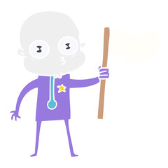 flat color style cartoon weird bald spaceman with flag