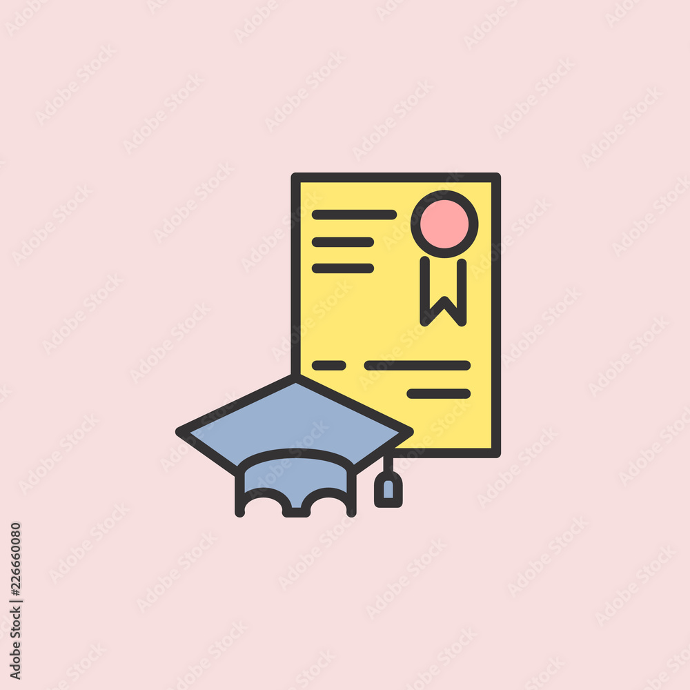 Poster hat with diploma line art icon. element of color education for mobile concept and web apps illustrat