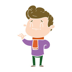 happy flat color style cartoon man