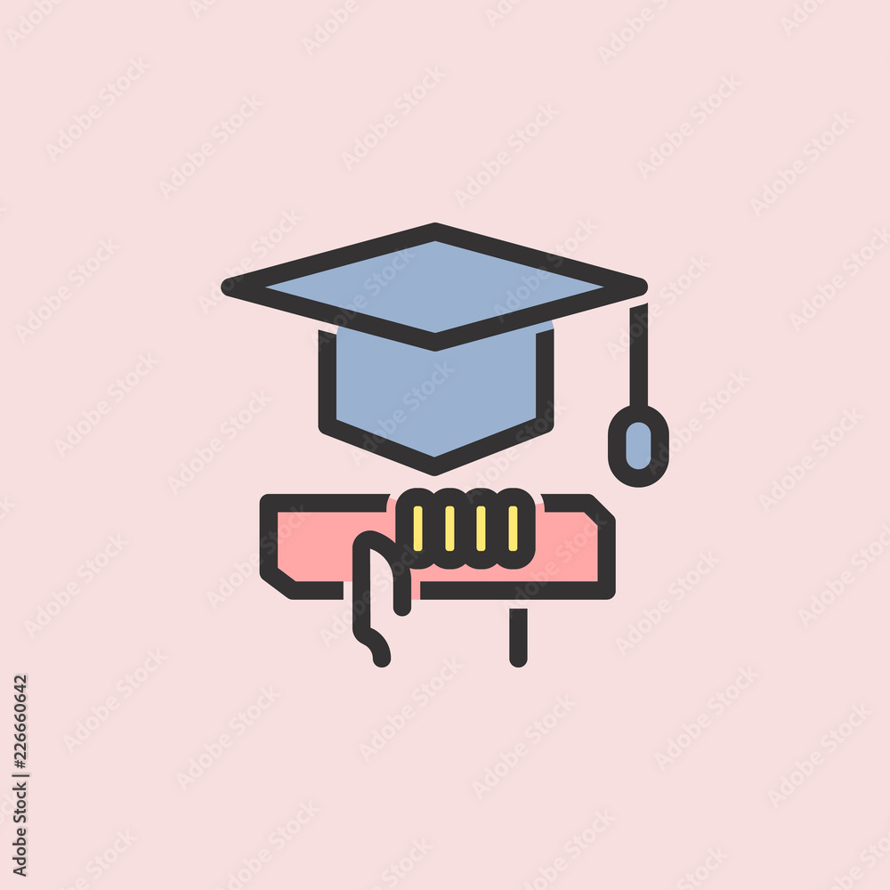 Poster graduation cap and diploma icon. element of color education for mobile concept and web apps illustra