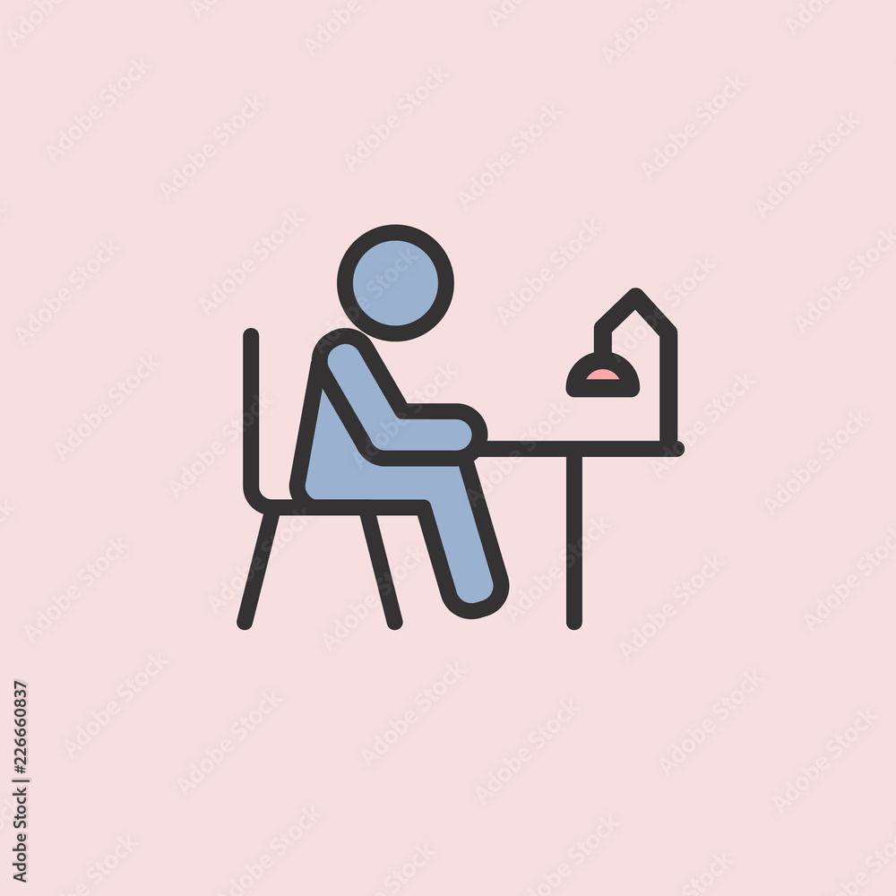 Poster man at the table icon. element of color education for mobile concept and web apps illustration. thin