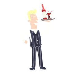 flat color illustration of a cartoon waiter