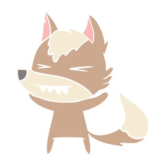 angry wolf flat color style cartoon