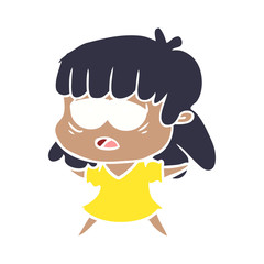 flat color style cartoon tired woman