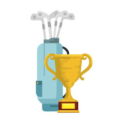 trophy cup award with clubs bags