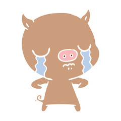 Naklejka premium flat color style cartoon pig crying