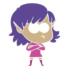 flat color style cartoon elf girl staring