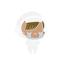 flat color style cartoon crying astronaut girl