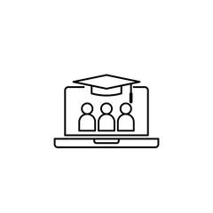E-learning line icon. Online internet education symbol. graduation cap on laptop screen. digital graduate business sign. logo for web site, mobile app, UI, infographic. Isolated vector illustration.