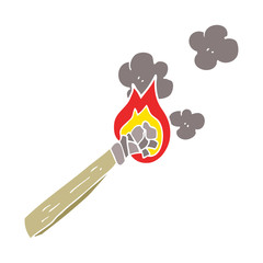 flat color illustration of a cartoon burning wood torch