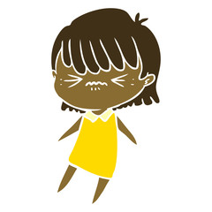 annoyed flat color style cartoon girl