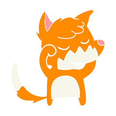 friendly flat color style cartoon fox waking up