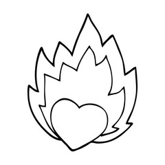 line drawing cartoon flaming heart