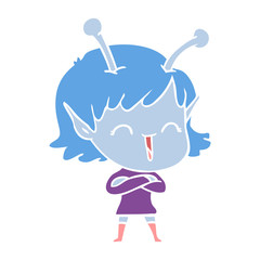 flat color style cartoon happy alien girl