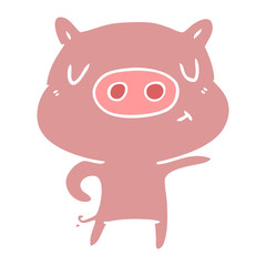 flat color style cartoon pig pointing