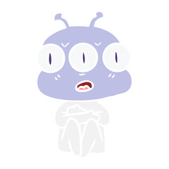 flat color style cartoon three eyed alien