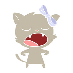flat color style cartoon yawning cat