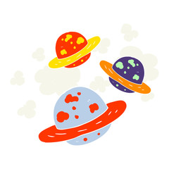 flat color illustration of a cartoon planets