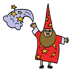 cartoon doodle wizard casting spell