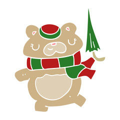 Fototapeta premium flat color style cartoon bear with umbrella