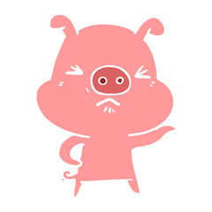 Obraz na płótnie Canvas flat color style cartoon angry pig