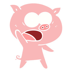flat color style cartoon pig shouting
