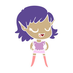 happy flat color style cartoon elf girl