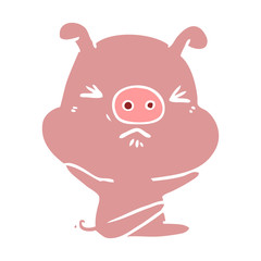 flat color style cartoon angry pig