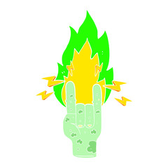 flat color illustration of a cartoon zombie hand making horn sign