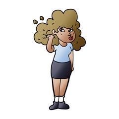 cartoon doodle girl playing with hair