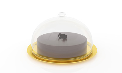 Glass cloche with chocolate cake
