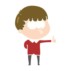flat color style cartoon curious boy giving thumbs up sign
