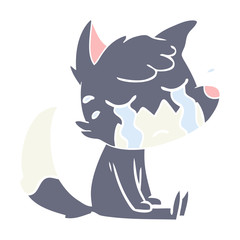 crying fox flat color style cartoon