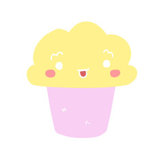 flat color style cartoon cupcake with face