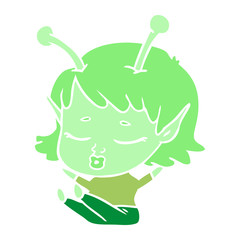 cute alien girl flat color style cartoon