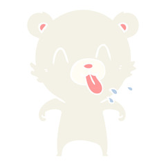 rude flat color style cartoon polar bear sticking out tongue