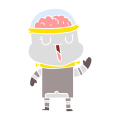 happy flat color style cartoon robot waving