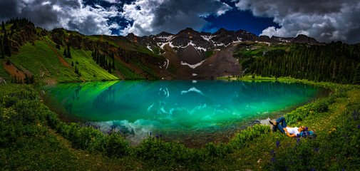 Hiker rests near Blue Lake  Ridgway Colorado