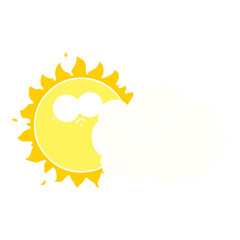 cute flat color style cartoon cloud and sun