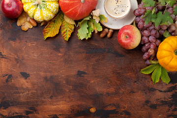 Autumn with pumpkins and fruits
